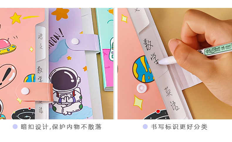 File Holder Cartoon Astronaut A4 Folder Student Stationery Multi-Layer File Holder Large Capacity 6-Grid Information Bag