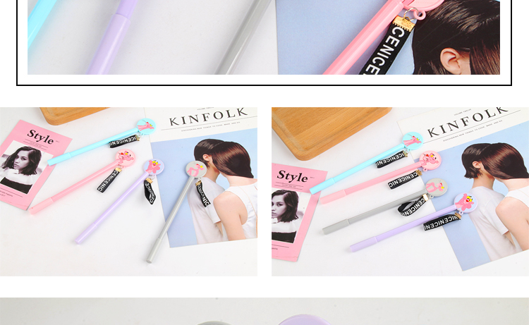 P-0655 Pink Tiger Brand Pendant Gel Pen Pink Leopard Black Gel Ink Pen Signature Pen Office Supplies