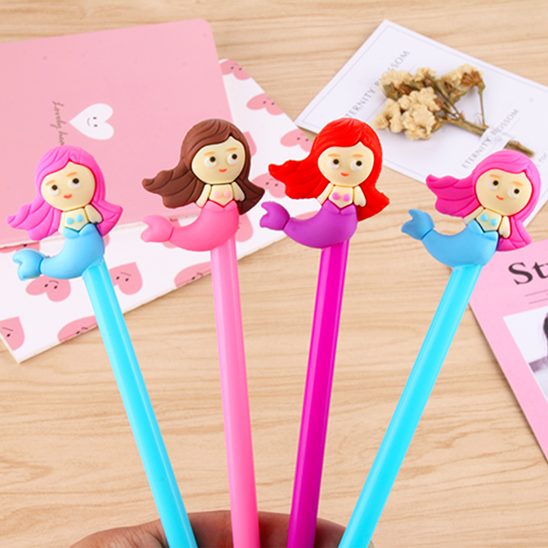 Factory Direct Sales Creative Stationery Mermaid Cartoon Gel Pen Small Fish Man Black Gel Ink Pen Office Signature Pen