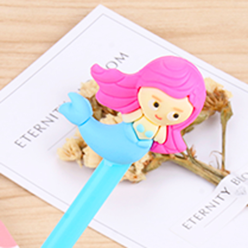 Factory Direct Sales Creative Stationery Mermaid Cartoon Gel Pen Small Fish Man Black Gel Ink Pen Office Signature Pen