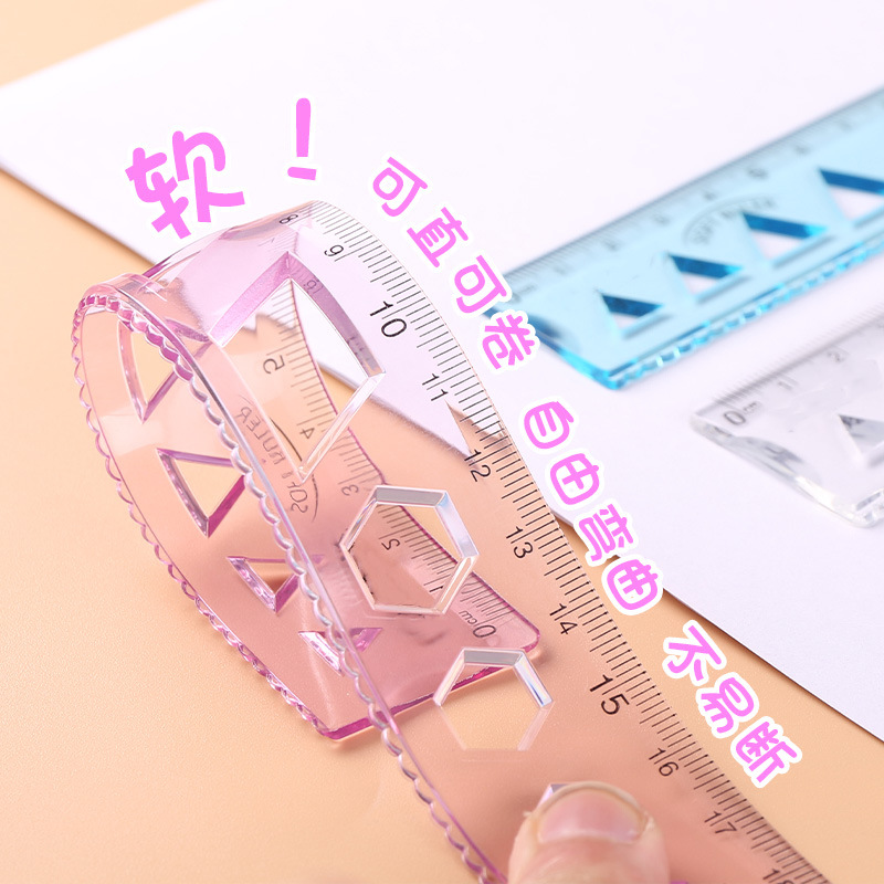 Measuring Tape Set Student Ruler Transparent Ruler Angle of Four Pupils Study Stationery Currently Available Wholesale