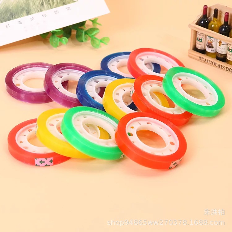 Small Adhesive Tape for Students Sticky Stationery Tape Width 0.75cm Colorful Tape Translucent Laminating Film Stationery Wholesale