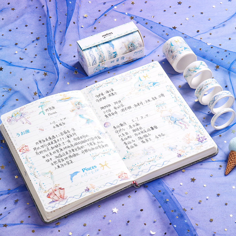 Creative Twelve Constellation and Paper Adhesive Tape Stickers DIY Journal Stickers Korean Stationery Diary Book Decoration Set