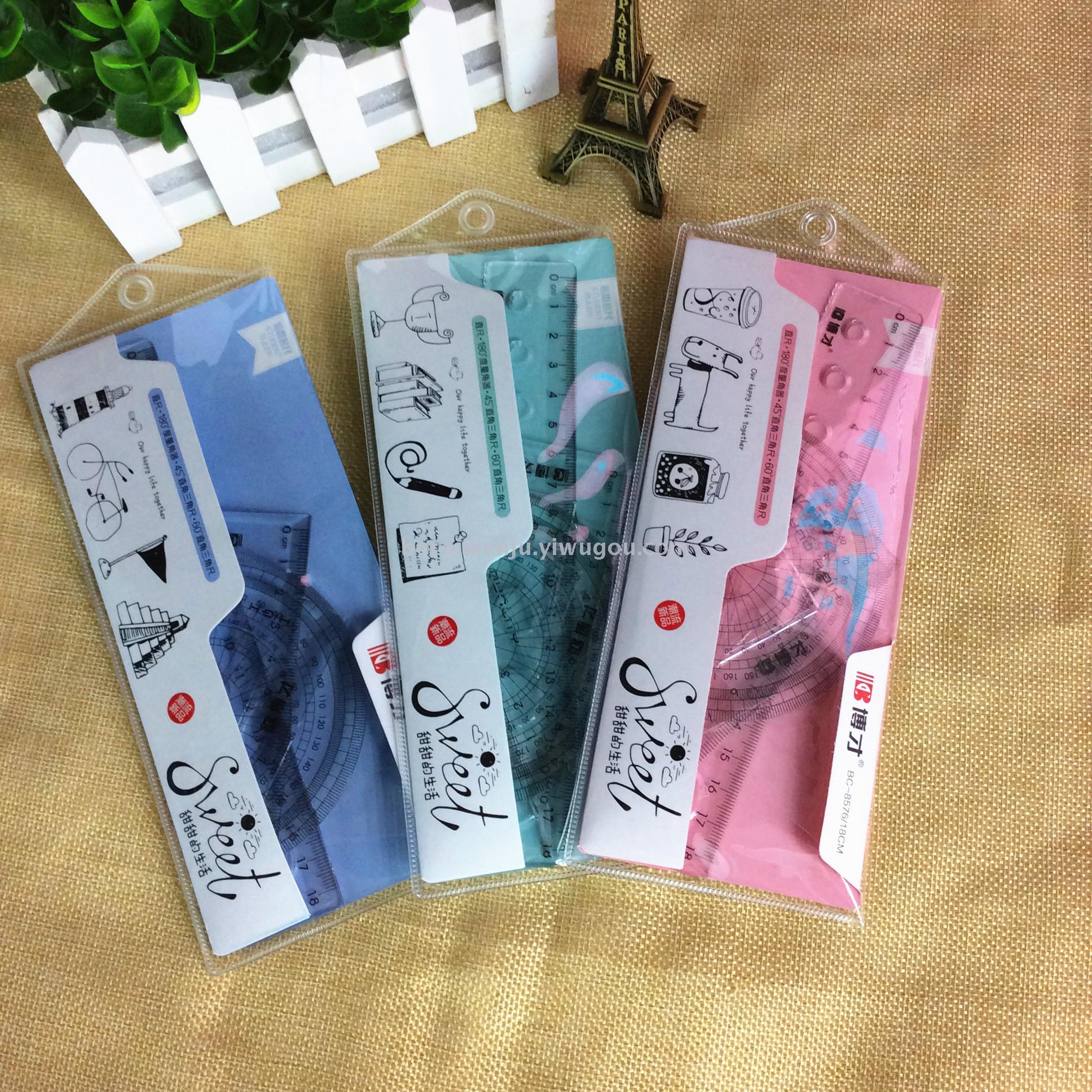 Bocai New Product 18cm Student Plastic Ruler Sets Factory Direct Sales Sweet Series