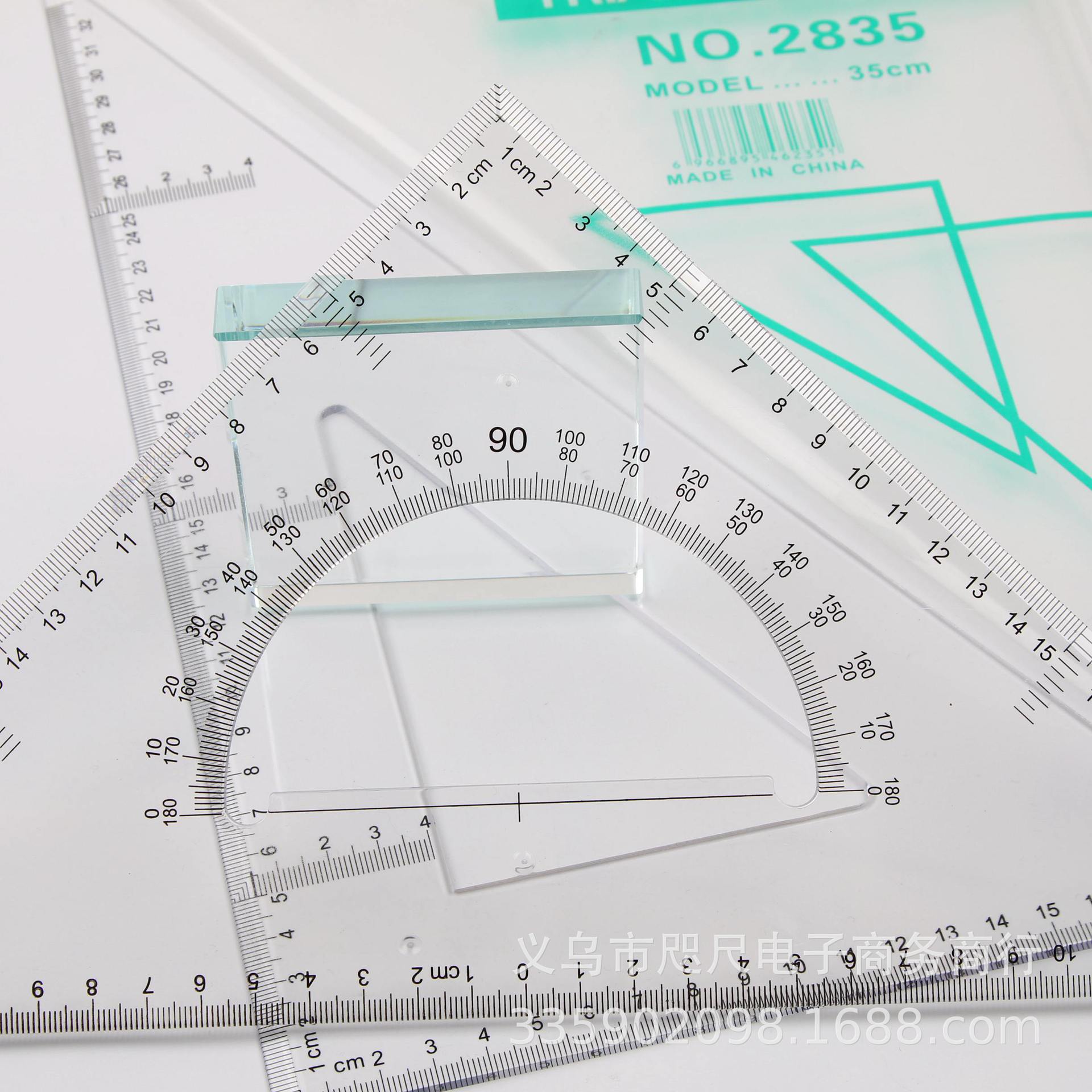 Multifunctional plastic transparent set of triangular plate students accurate drawing measurement set ruler wholesale