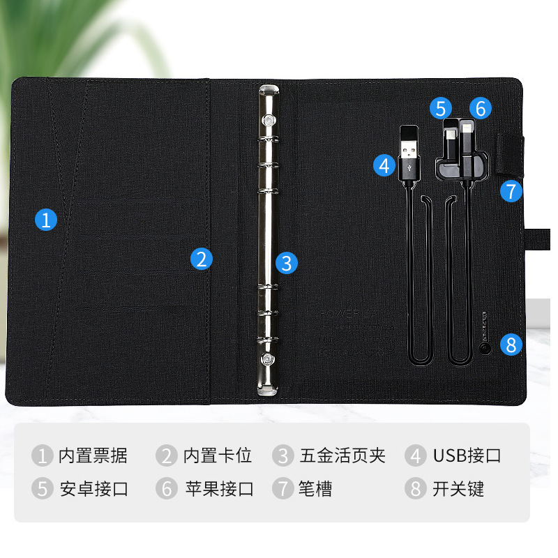 Multifunctional Notebook Mobile Power Charging Notepad with U Disk Business Bank Gift Set Printable Logo