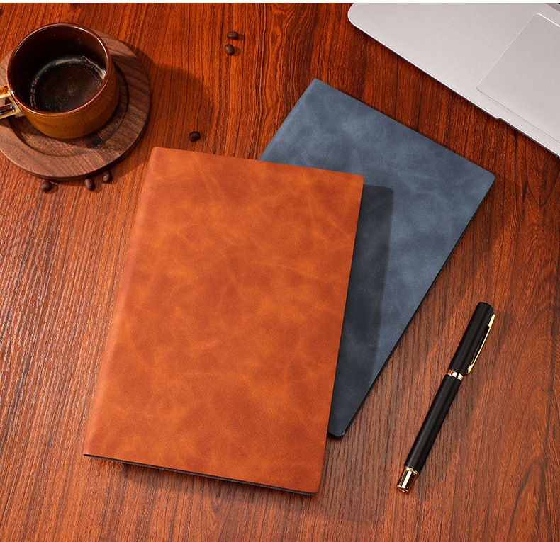 Business Notebook A5 Notebook Simple Soft Leather Notepad Student Diary Book Company Logo Gift Set