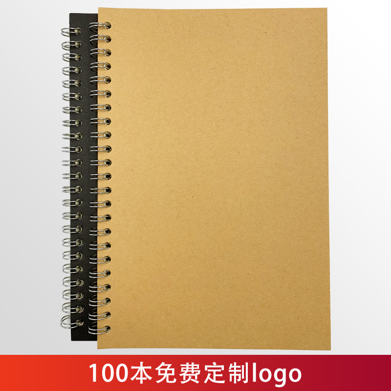 A5 Coil Kraft Paper Notebook Customization Enterprise Brochure Advertising Customization Logo Flip Notebook in Stock Wholesale