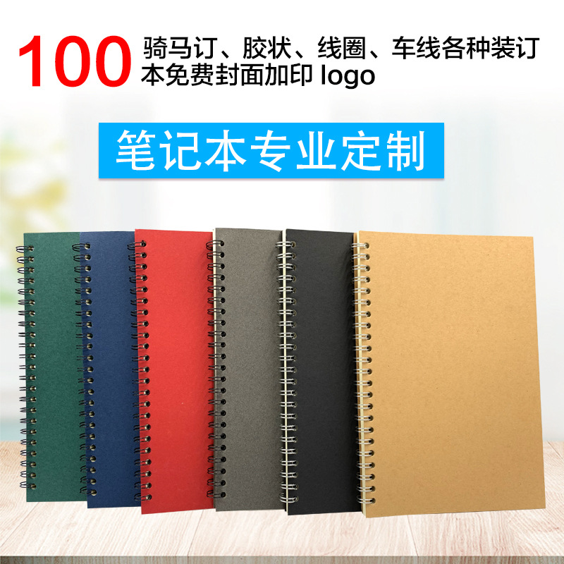 A5 Coil Kraft Paper Notebook Customization Enterprise Brochure Advertising Customization Logo Flip Notebook in Stock Wholesale