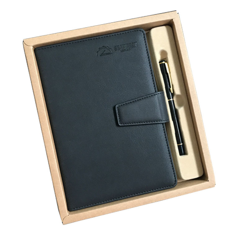 A5 Black Notebook Printed Logo Advertising Business Notepad Imitation Leather Flat Red Conference Gift Set Office