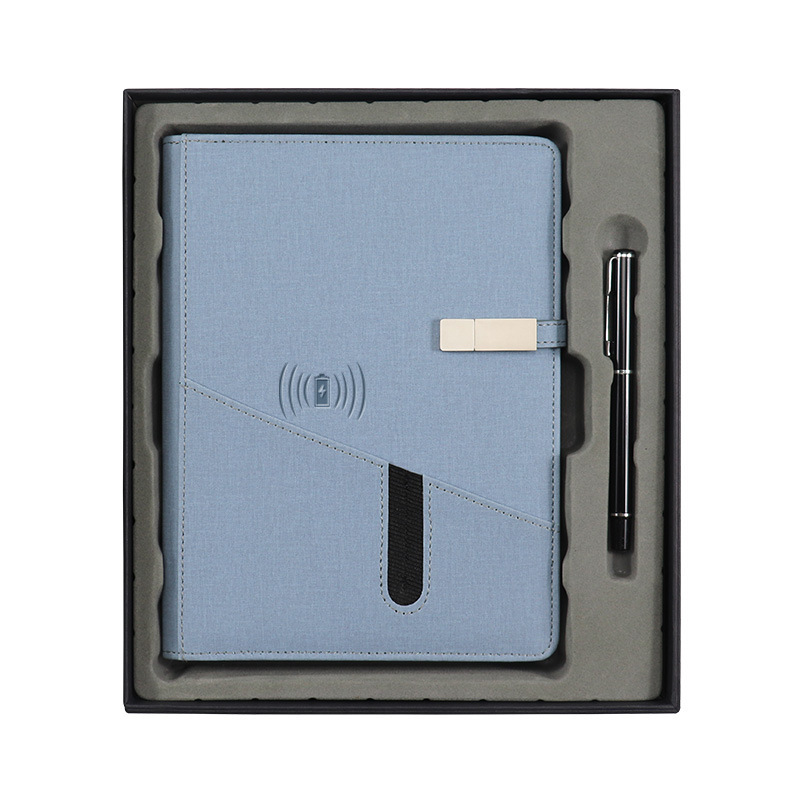 Business Fashion Fine Imitation Pu Loose-Leaf Wireless Charging Apron Notebook Pack Customized Mobile Power Notebook