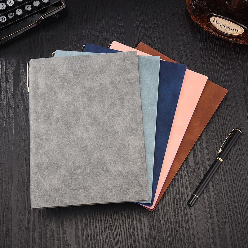 Direct Supply A5 Business Notebook Soft Leather Thick Notebook Meeting Record Journal Book B5 Work Notepad in Stock Wholesale