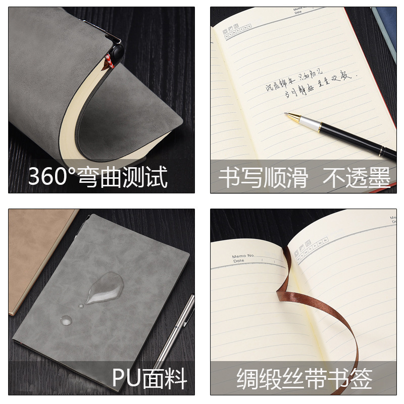 Direct Supply A5 Business Notebook Soft Leather Thick Notebook Meeting Record Journal Book B5 Work Notepad in Stock Wholesale