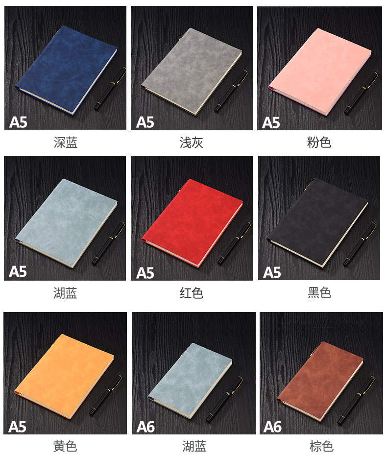Direct Supply A5 Business Notebook Soft Leather Thick Notebook Meeting Record Journal Book B5 Work Notepad in Stock Wholesale