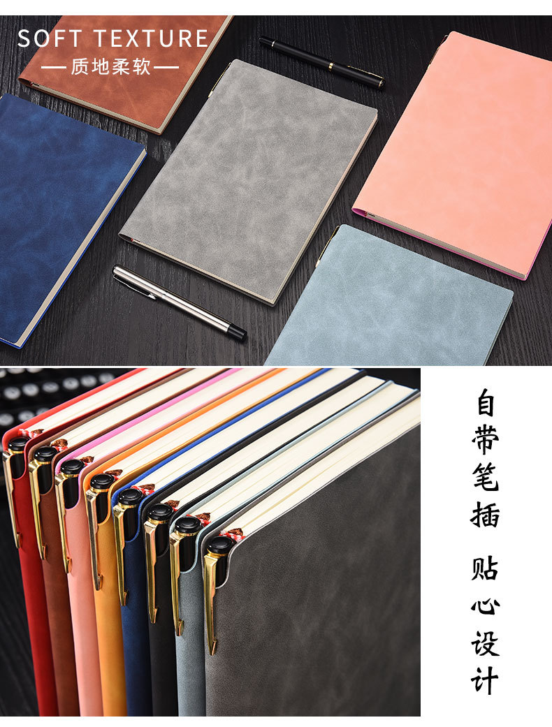 Direct Supply A5 Business Notebook Soft Leather Thick Notebook Meeting Record Journal Book B5 Work Notepad in Stock Wholesale