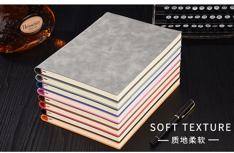 Direct Supply A5 Business Notebook Soft Leather Thick Notebook Meeting Record Journal Book B5 Work Notepad in Stock Wholesale