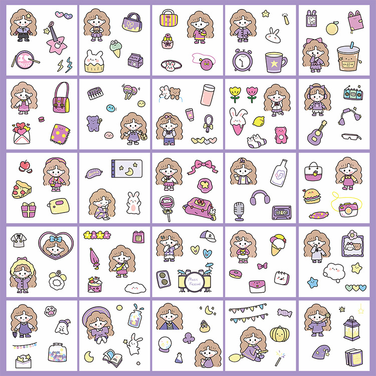 Yilan Cartoon Girl Hand Account Stickers Pet Waterproof Stickers Notebook Gift Box Girl's Hand Account Vacuum Cup Stickers 100 Pieces Yilan Cartoon Girl Hand Account Stickers Pet Waterproof Stickers Notebook Gift Box Girl's Hand Account Vacuum Cup Stickers 100 Pieces