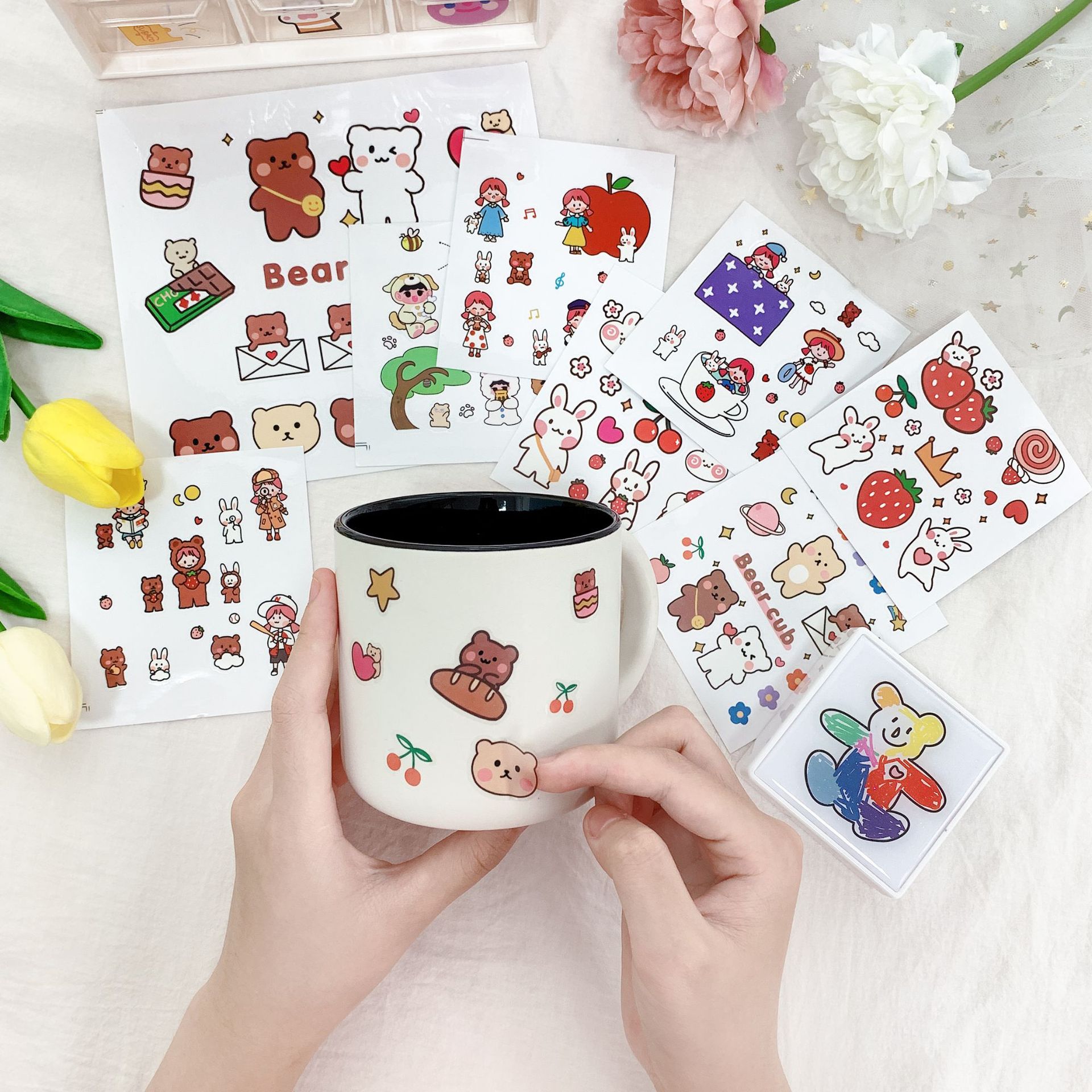 Pet Transparent Cartoon Anime Phone Stickers Cute Girl Heart Simple Notebook Stickers Props Notebook Material Stickers