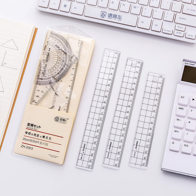 Creative Simple Unprinted-Style Ruler Transparent Plaid Acrylic Plastic Ruler Notebook Scale Set Ruler for Students