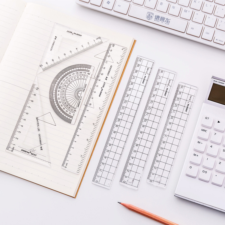 Creative Simple Unprinted-Style Ruler Transparent Plaid Acrylic Plastic Ruler Notebook Scale Set Ruler for Students