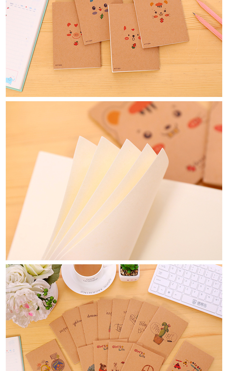 Kraft Paper Retro 64K Small Notebook Mini Pocket Notepad Blank Inner Page Notepad Student Small Gift