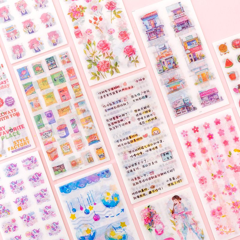 Fresh Cartoon Japanese Paper Notebook Material Stickers Creative DIY Mobile Phone Album Decoration Stickers Small Stickers 6 Pieces