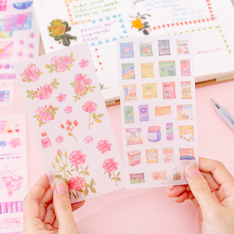 Fresh Cartoon Japanese Paper Notebook Material Stickers Creative DIY Mobile Phone Album Decoration Stickers Small Stickers 6 Pieces