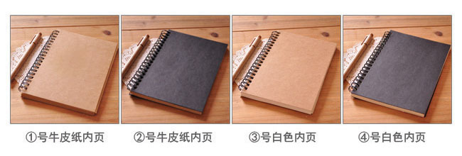 Factory Direct Sales Customizable Retro Kraft Paper Sketchbook Graffiti Blank Book Creative Coil Notebook