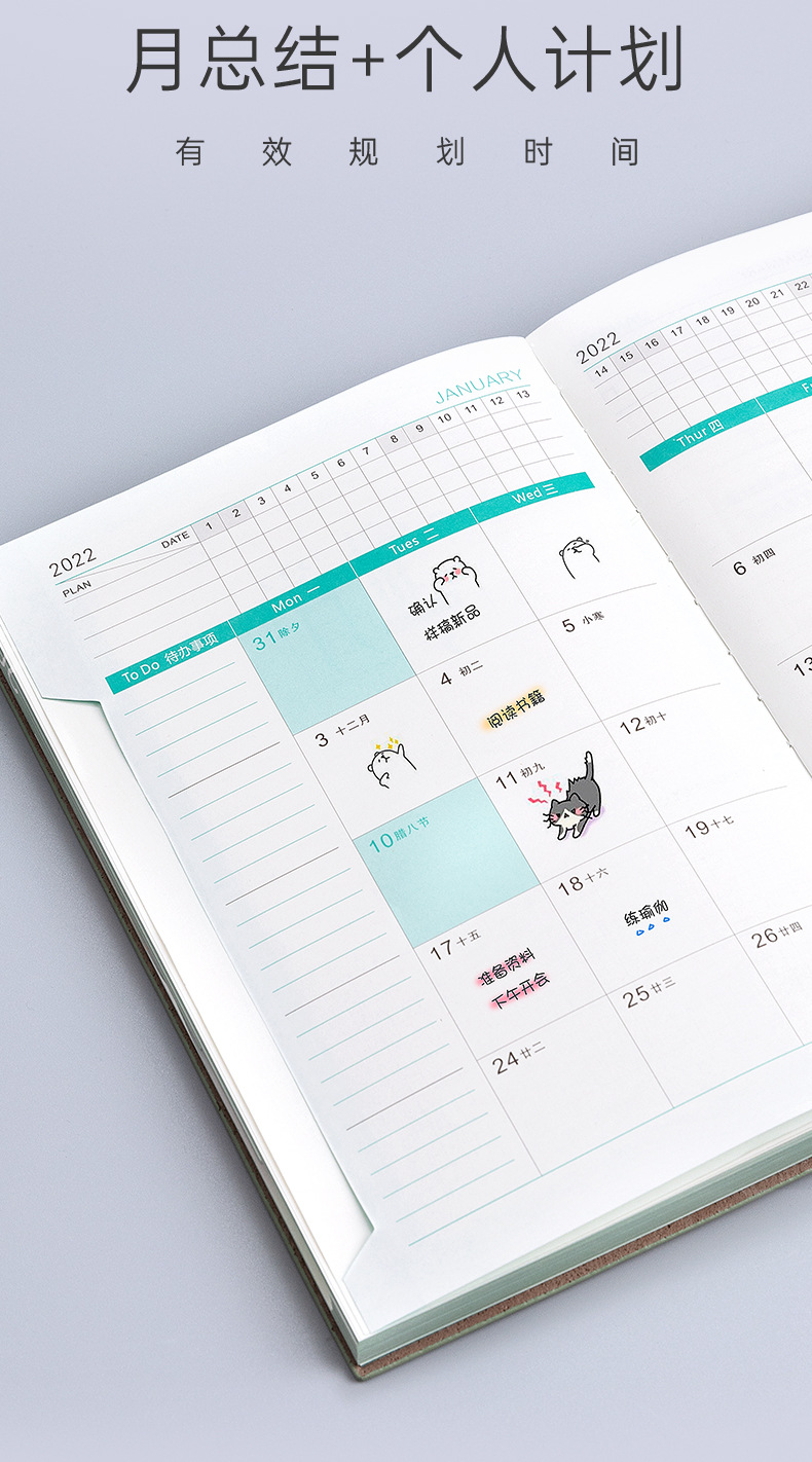 2022 Tiger Year Schedule Book 365 Days Soft Leather Notepad Time Management Plan Calendar Self-Discipline Notebook