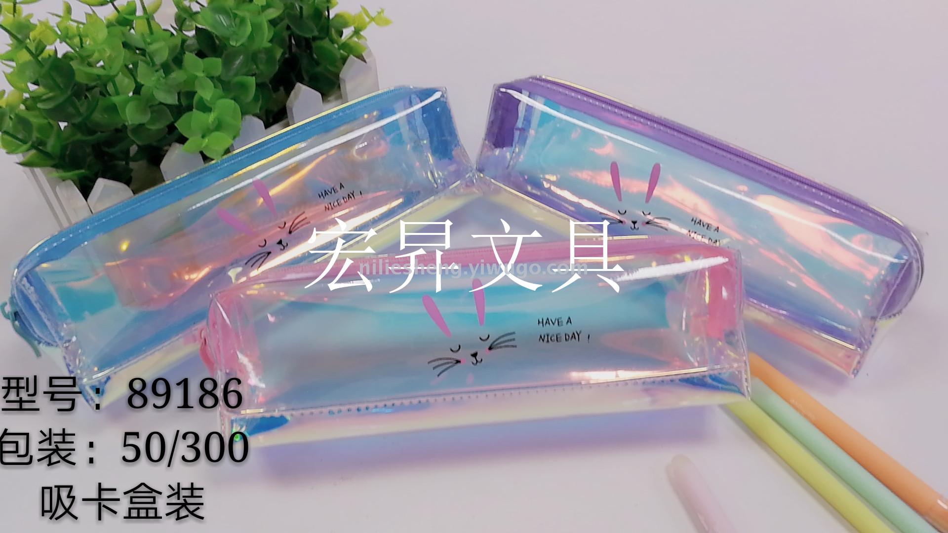 Cartoon rabbit pen bag suction card bag transparent storage bag waterproof large capacity storage box students pencil box