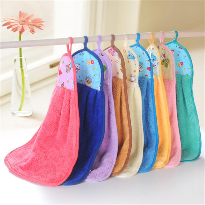 Hanging Cartoon Coral Fleece Hand Towel Kitchen Cleaning Towel Lint-Free Absorbent Cloth Dishcloth Cleaning Cloth