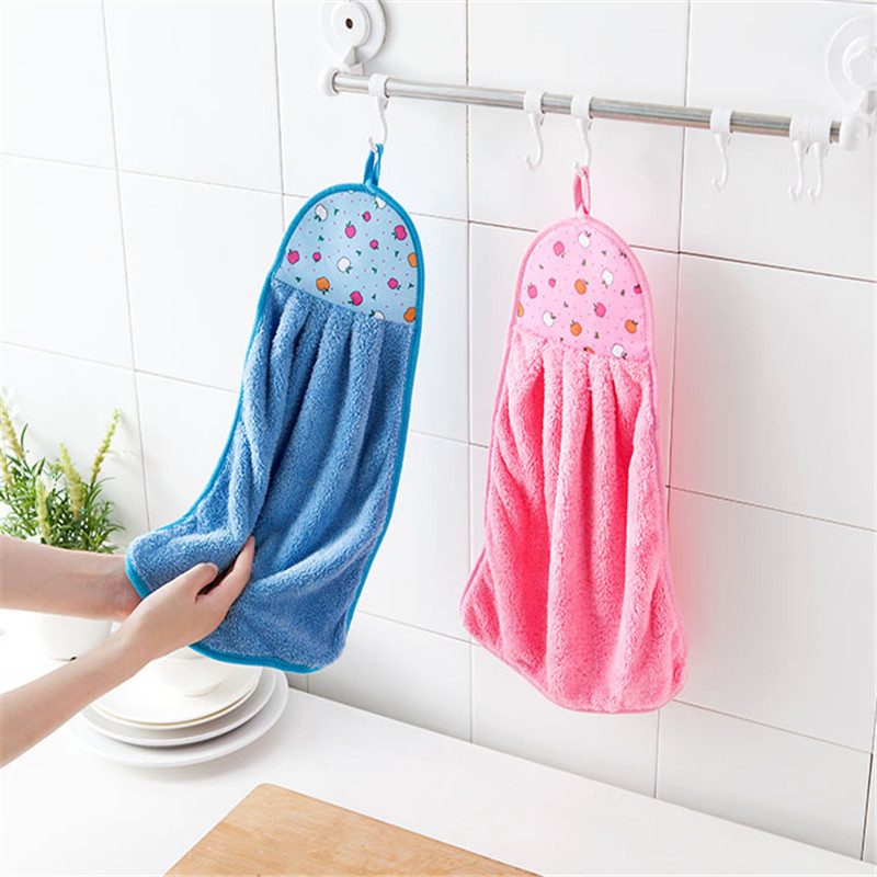Hanging Cartoon Coral Fleece Hand Towel Kitchen Cleaning Towel Lint-Free Absorbent Cloth Dishcloth Cleaning Cloth
