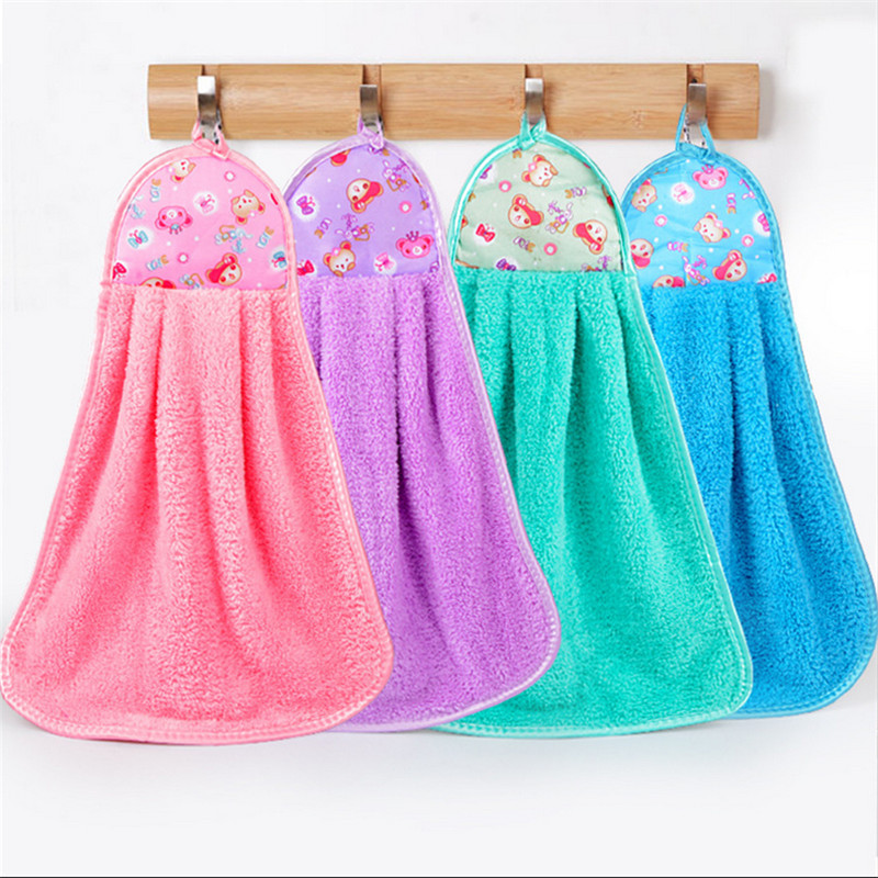 Hanging Cartoon Coral Fleece Hand Towel Kitchen Cleaning Towel Lint-Free Absorbent Cloth Dishcloth Cleaning Cloth