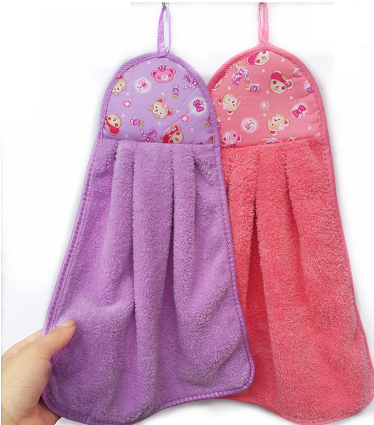 Hanging Cartoon Coral Fleece Hand Towel Kitchen Cleaning Towel Lint-Free Absorbent Cloth Dishcloth Cleaning Cloth