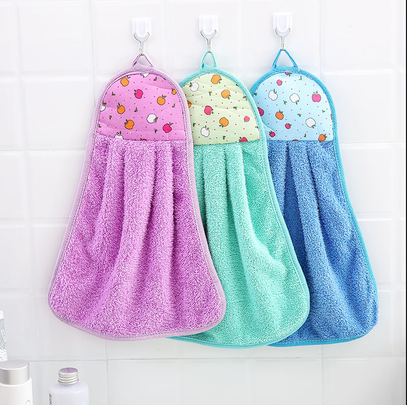 Hanging Cartoon Coral Fleece Hand Towel Kitchen Cleaning Towel Lint-Free Absorbent Cloth Dishcloth Cleaning Cloth