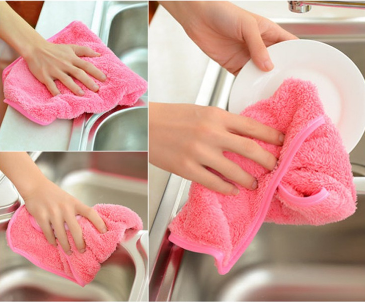 Hanging Cartoon Coral Fleece Hand Towel Kitchen Cleaning Towel Lint-Free Absorbent Cloth Dishcloth Cleaning Cloth
