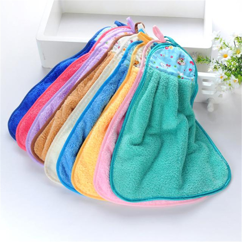 Hanging Cartoon Coral Fleece Hand Towel Kitchen Cleaning Towel Lint-Free Absorbent Cloth Dishcloth Cleaning Cloth