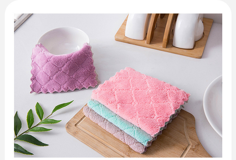 Double-Sided Thickened Dishwashing Cloth Household Kitchen Absorbent Cleaning Cloth Coral Velvet Decontamination Dish Towel
