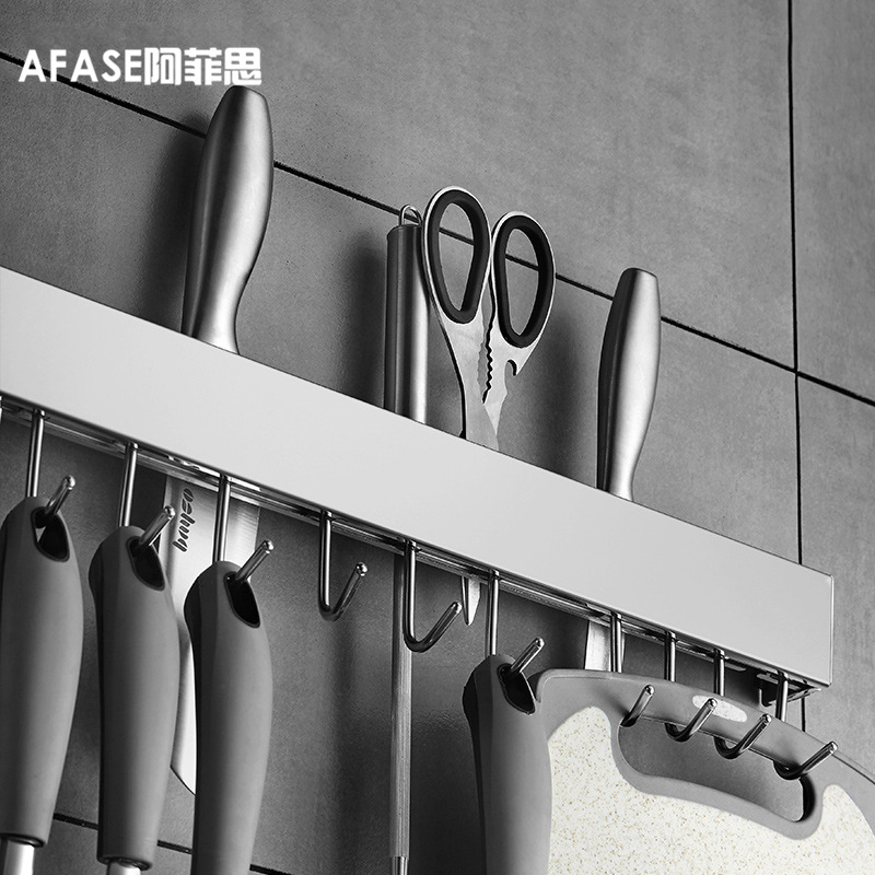 Punch-Free 304 Stainless Steel Knife Holder Kitchen Hanger Removable Hook Wall Hanging Kitchen Storage Rack with Towel Bar