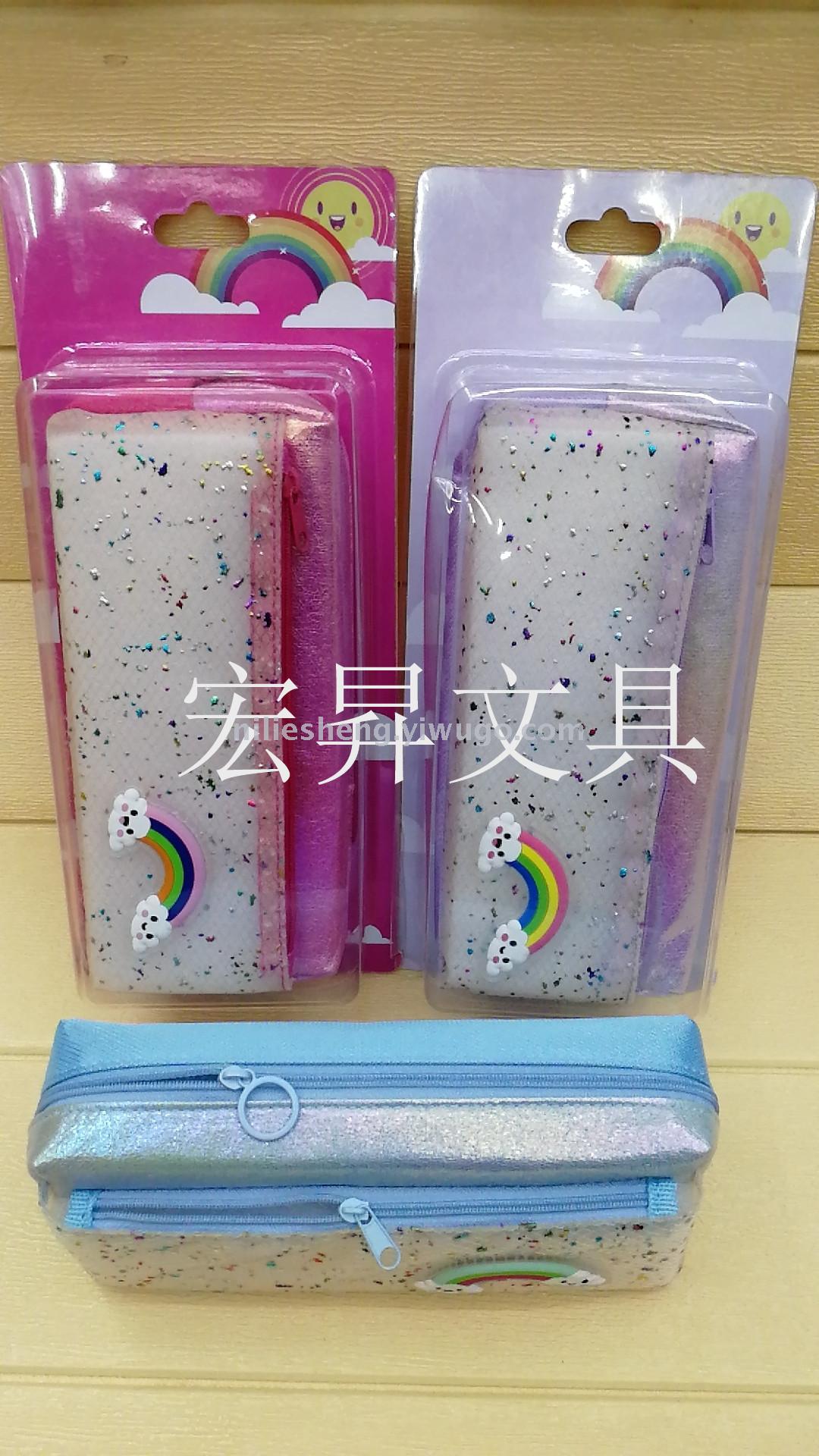 Double layer cartoon dot pen bag rainbow pencil bag card holder, student pen box storage box waterproof large capacity pencil box