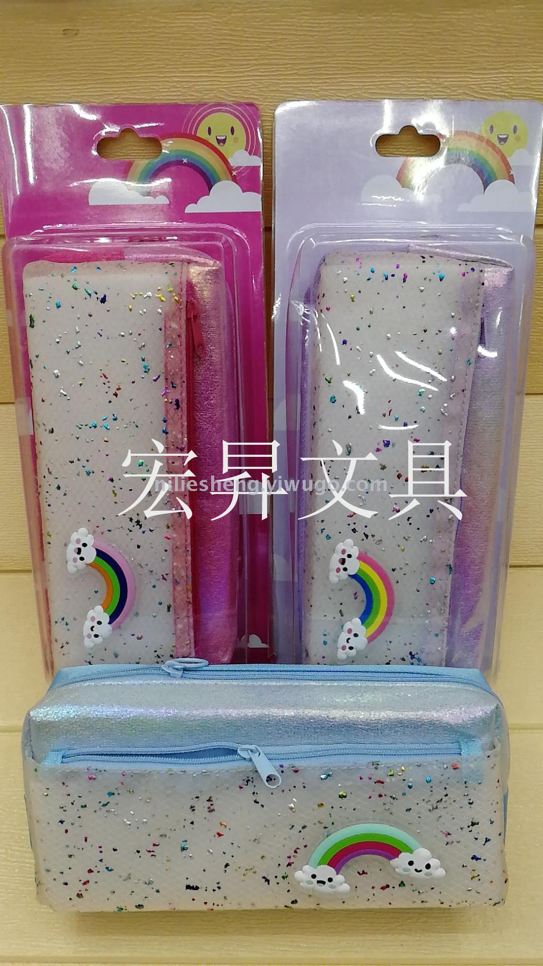 Double layer cartoon dot pen bag rainbow pencil bag card holder, student pen box storage box waterproof large capacity pencil box