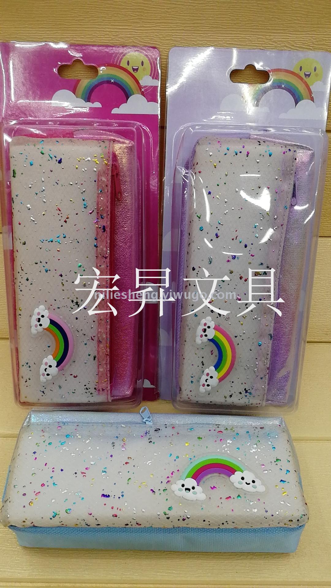 Double layer cartoon dot pen bag rainbow pencil bag card holder, student pen box storage box waterproof large capacity pencil box