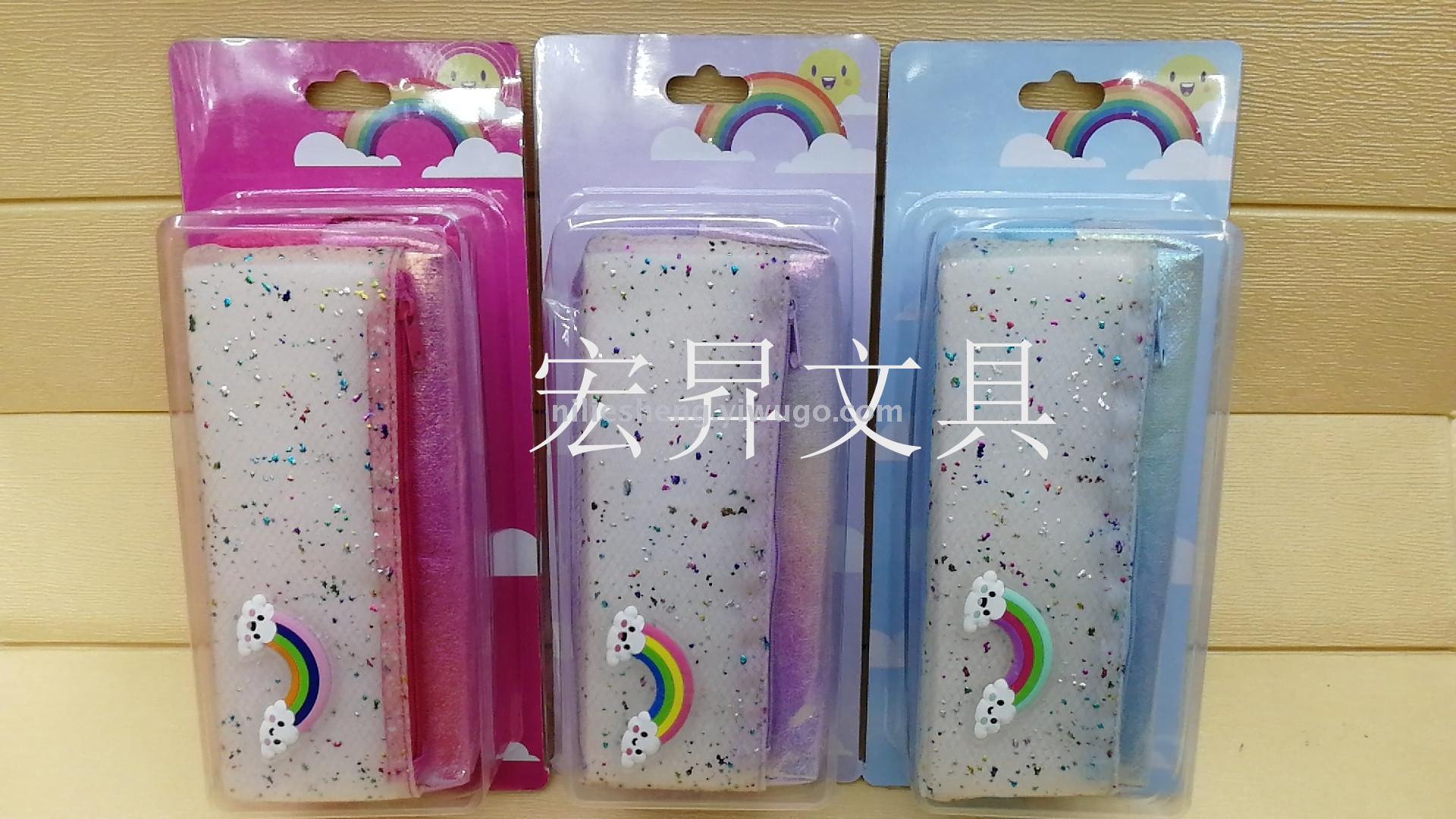 Double layer cartoon dot pen bag rainbow pencil bag card holder, student pen box storage box waterproof large capacity pencil box