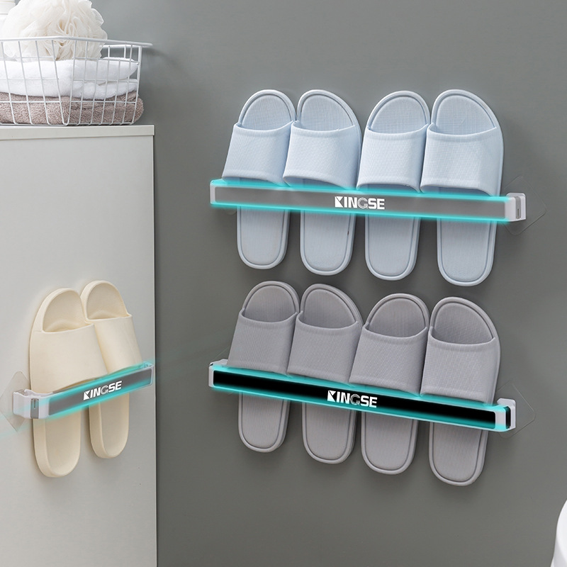 Cross-Border Hot Selling Factory Direct Supply Punch-Free No Trace Stickers Adhesive Bathroom Plastic Pipe Slipper Rack Kitchen Towel Rack