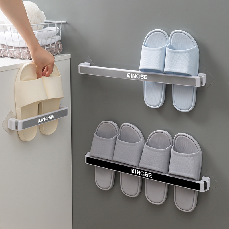 Cross-Border Hot Selling Factory Direct Supply Punch-Free No Trace Stickers Adhesive Bathroom Plastic Pipe Slipper Rack Kitchen Towel Rack