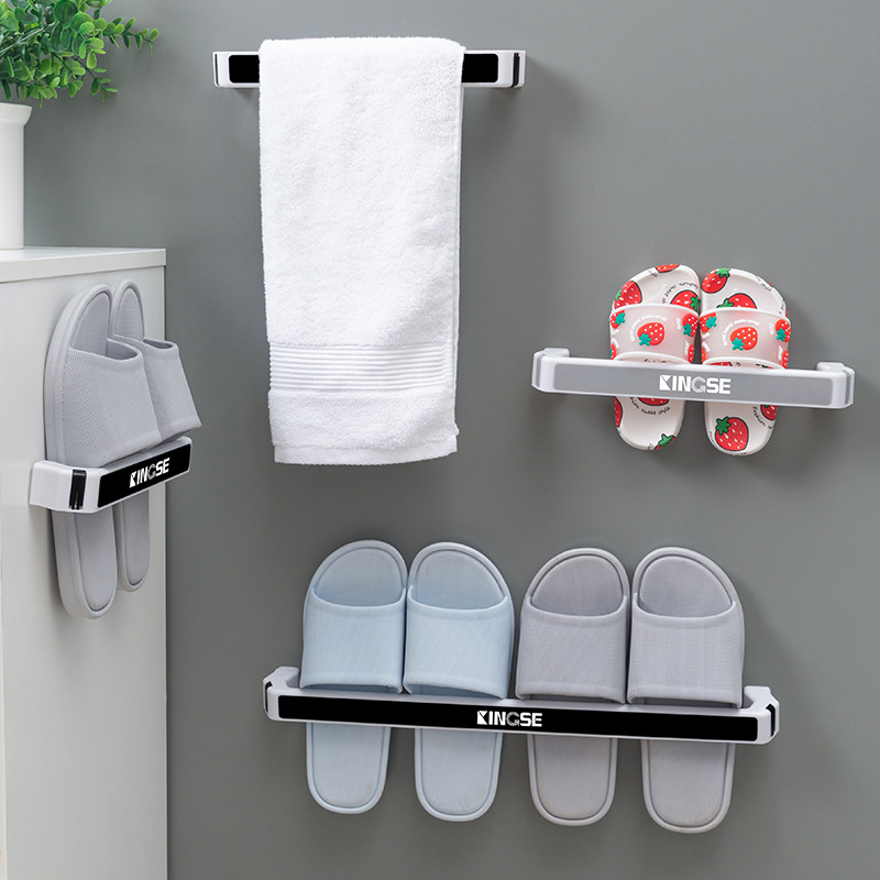 Cross-Border Hot Selling Factory Direct Supply Punch-Free No Trace Stickers Adhesive Bathroom Plastic Pipe Slipper Rack Kitchen Towel Rack