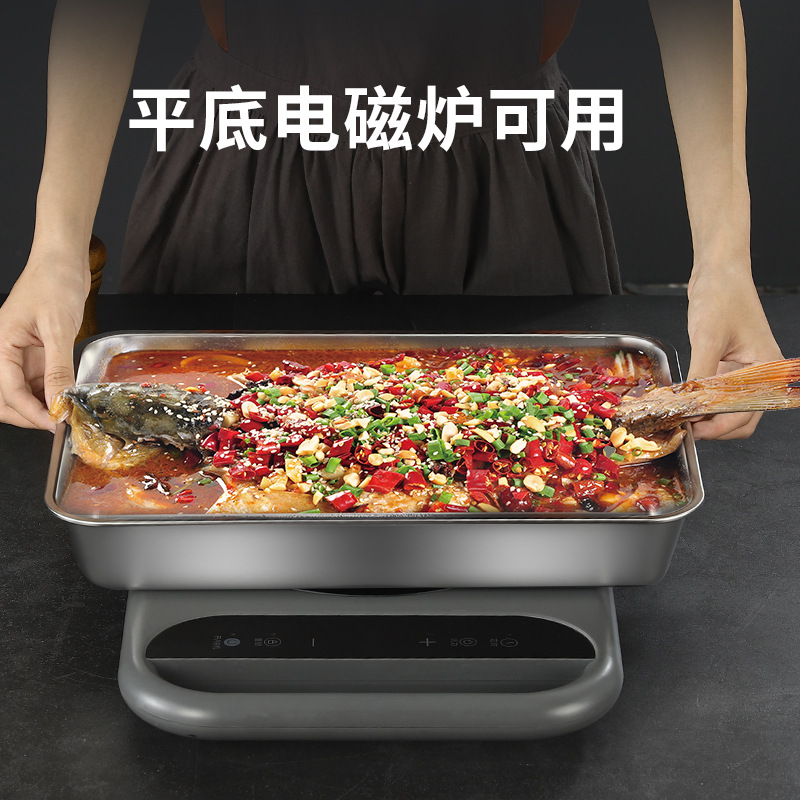 Baking Tray Stainless Steel Plate Kitchen Seasoning Tray Barbecue Plate Japanese Square Plate Towel Plate Barbecue Plate Grilled Fish Dish Tray