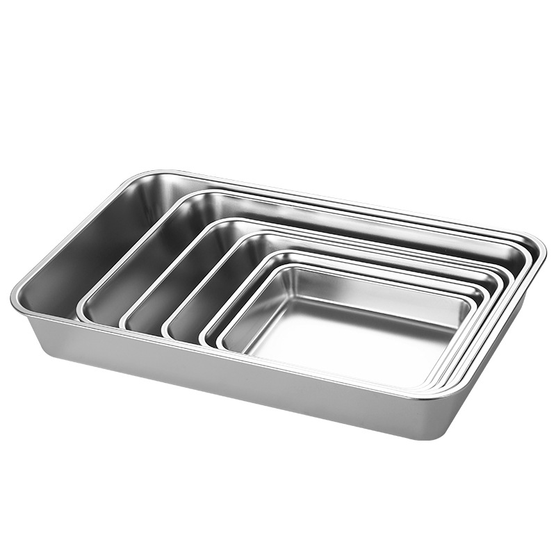 Baking Tray Stainless Steel Plate Kitchen Seasoning Tray Barbecue Plate Japanese Square Plate Towel Plate Barbecue Plate Grilled Fish Dish Tray