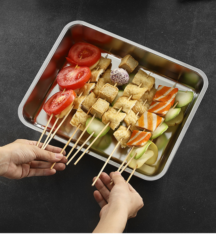 Baking Tray Stainless Steel Plate Kitchen Seasoning Tray Barbecue Plate Japanese Square Plate Towel Plate Barbecue Plate Grilled Fish Dish Tray