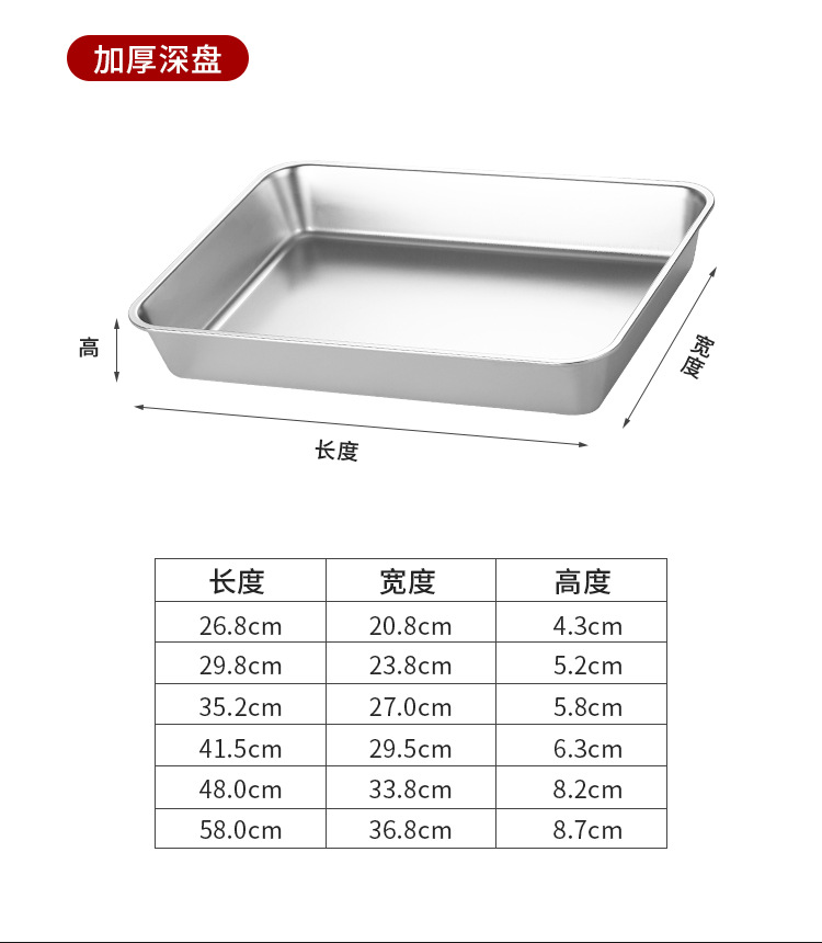 Baking Tray Stainless Steel Plate Kitchen Seasoning Tray Barbecue Plate Japanese Square Plate Towel Plate Barbecue Plate Grilled Fish Dish Tray